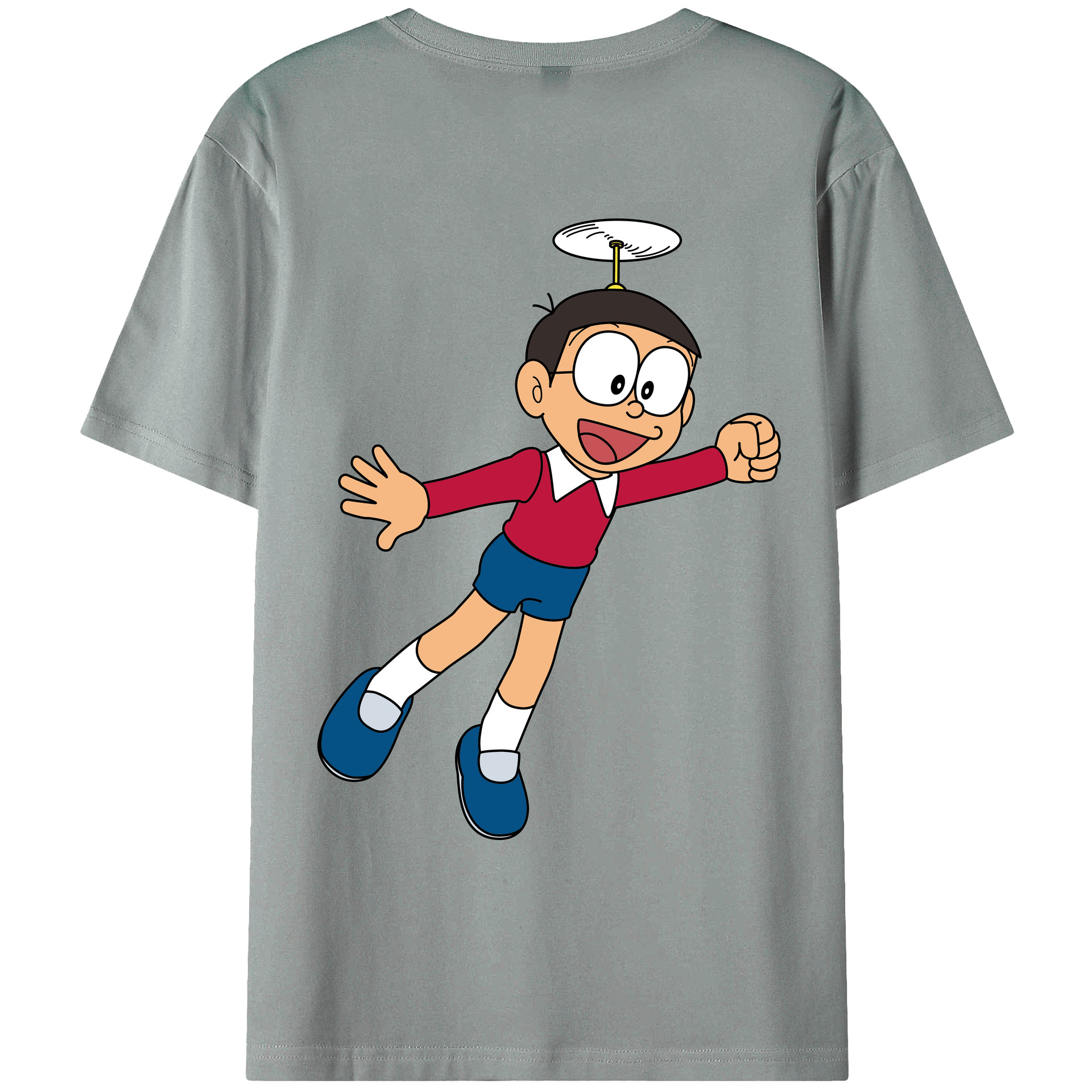 （画像用） ドラえもん 野比 のび太 Doraemon Nobita Nobi 綿100％ メンズ半袖Tシャツ（バックプリント） 通気性